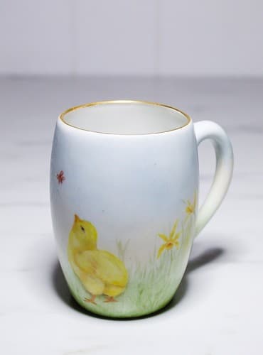 Vintage TK Czechoslovakia Signed L.B.M. Hand Painted Chick Porcelain Cup - Thumbnail 6