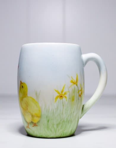 Vintage TK Czechoslovakia Signed L.B.M. Hand Painted Chick Porcelain Cup - Thumbnail 3