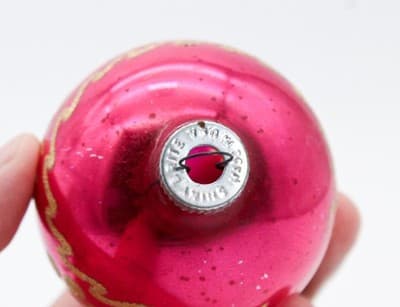 Vintage SHINY BRITE Hot Pink Gold Mica Glitter Glass Ball Christmas Ornament - Thumbnail 4