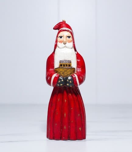Vintage Antique Carved Wood Santa Christmas Ornament Signed - Thumbnail 7