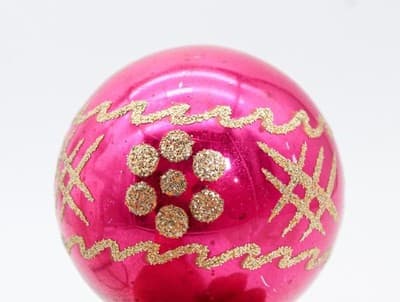 Vintage SHINY BRITE Hot Pink Gold Mica Glitter Glass Ball Christmas Ornament - Thumbnail 5