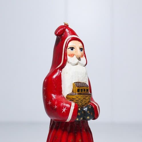 Vintage Antique Carved Wood Santa Christmas Ornament Signed - Thumbnail 2