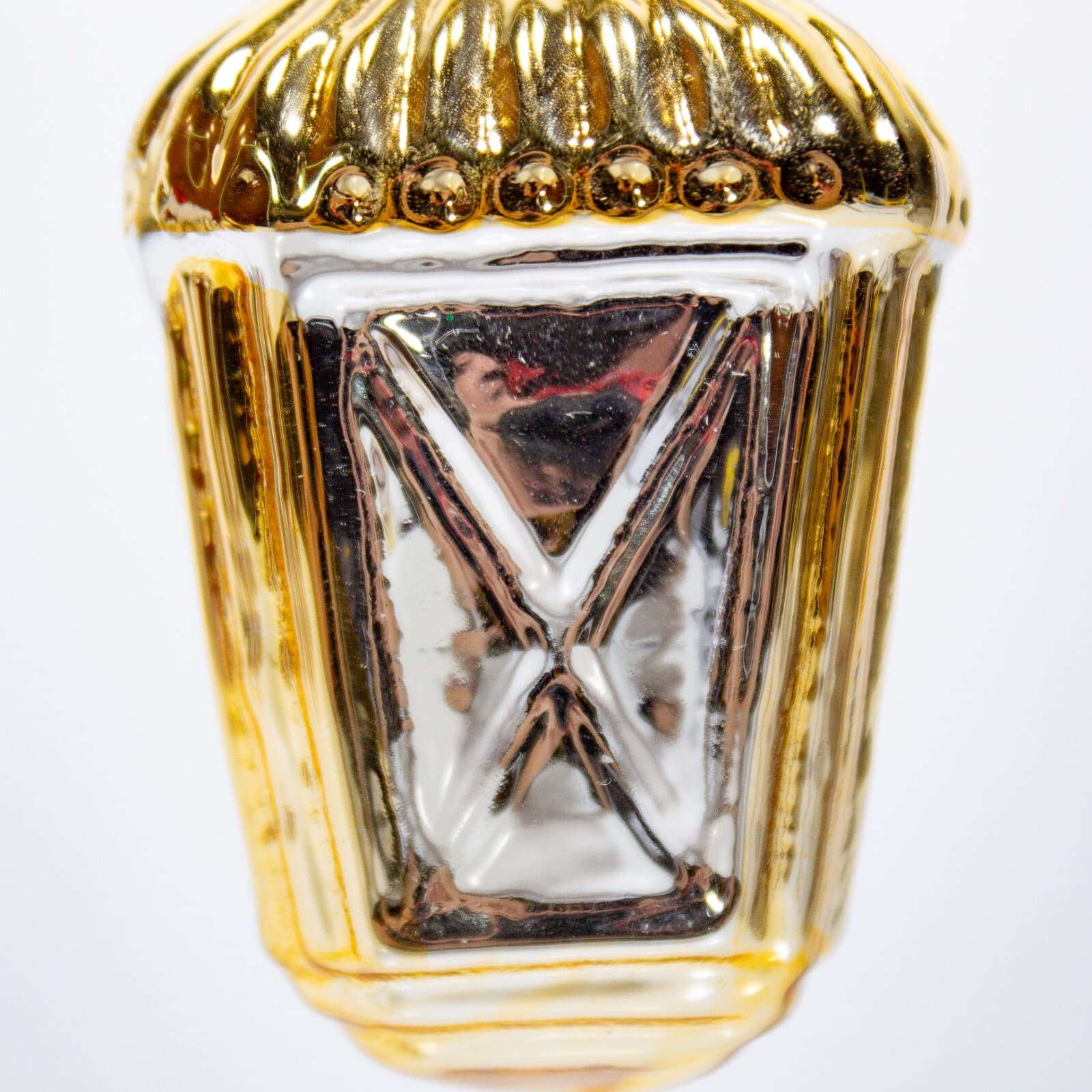 Vintage Made In Colombia Gold Silver Mercury Glass Lantern Christmas Ornament - Thumbnail 4