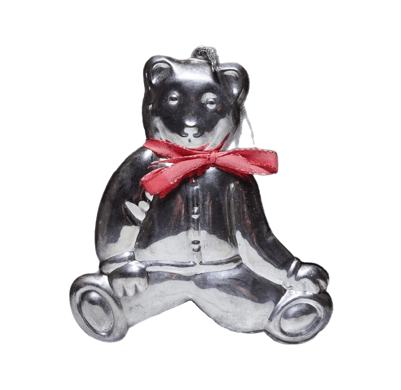 Vintage Silver Plate Double Sided Bear With Bow Christmas Ornament - Image 1