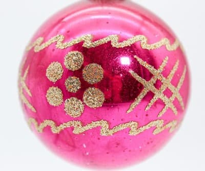 Vintage SHINY BRITE Hot Pink Gold Mica Glitter Glass Ball Christmas Ornament - Thumbnail 3