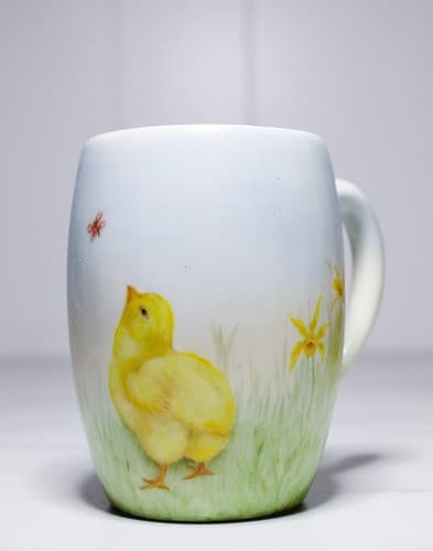 Vintage TK Czechoslovakia Signed L.B.M. Hand Painted Chick Porcelain Cup - Thumbnail 8
