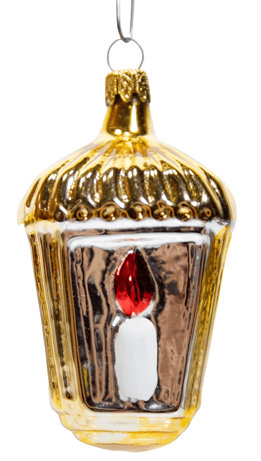 Vintage Made In Colombia Gold Silver Mercury Glass Lantern Christmas Ornament - Image 1