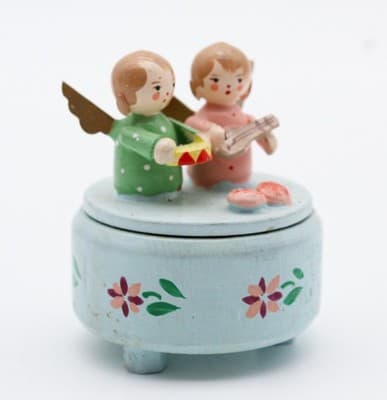 Vintage Made In Italy Hand Painted Wood Musician Angels Blue Trinket Box - Thumbnail 5