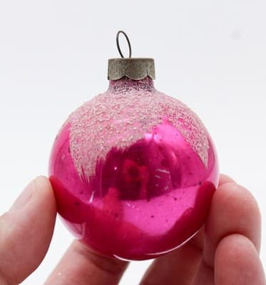 Shiny Brite Vintage Hot Pink Snowcap Mica Ball Glass Christmas Ornament 2" - Thumbnail 2