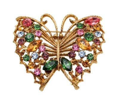 Vintage Multicolor Rhinestone Gold Tone Buttefly Insect Motif Pin Brooch - Image 1