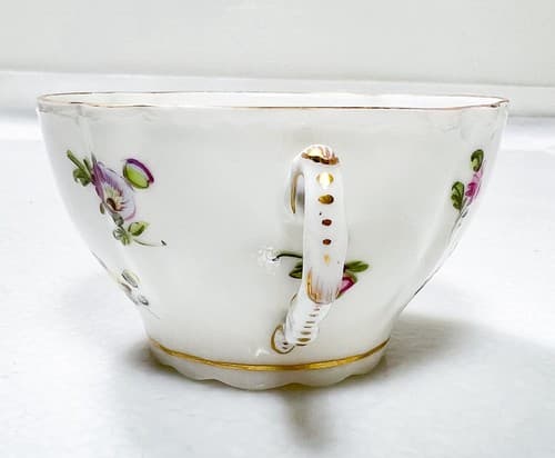 DRESDEN Germany Antique Hand Painted Floral Double Handle Porcelain Cup & Saucer - Thumbnail 7
