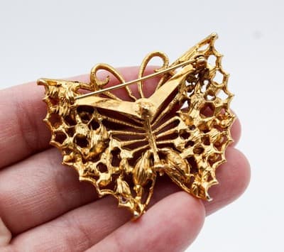 Vintage Multicolor Rhinestone Gold Tone Buttefly Insect Motif Pin Brooch - Thumbnail 6