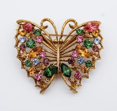 Vintage Multicolor Rhinestone Gold Tone Buttefly Insect Motif Pin Brooch - Thumbnail 7