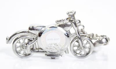 Vtg GENEVA Quartz Japan Movement Silver Tone Motorcycle Motif Watch Key Chain - Thumbnail 4