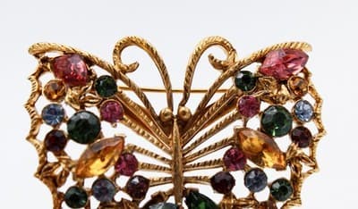 Vintage Multicolor Rhinestone Gold Tone Buttefly Insect Motif Pin Brooch - Thumbnail 5