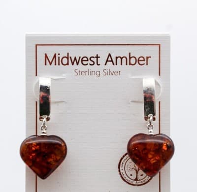 Midwest Natural Baltic Amber Sterling Silver Poland Heart Shaped Earrings New - Thumbnail 5