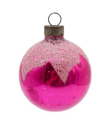 Shiny Brite Vintage Hot Pink Snowcap Mica Ball Glass Christmas Ornament 2" - Image 1