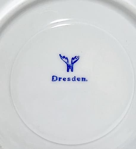 DRESDEN Germany Antique Hand Painted Floral Double Handle Porcelain Cup & Saucer - Thumbnail 5