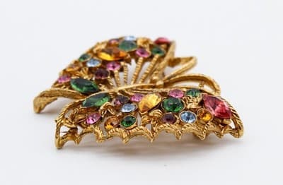Vintage Multicolor Rhinestone Gold Tone Buttefly Insect Motif Pin Brooch - Thumbnail 4