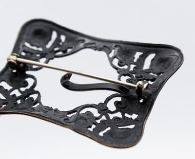 Victorian Antique Brass Floral Sash Belt Buckle Rectangular Pin Brooch - Thumbnail 7