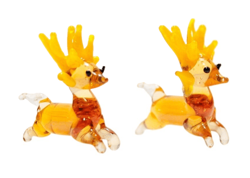 2 Vintage Miniature Hand Blown Art Glass Reindeer Dollhouse Figurines - Image 1