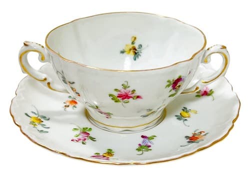 DRESDEN Germany Antique Hand Painted Floral Double Handle Porcelain Cup & Saucer - Image 1