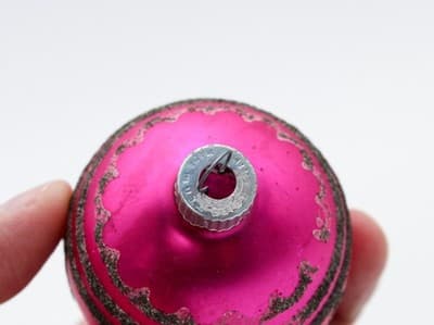 Shiny Brite Vintage Fuchsia Black Mica Decorated Glass Ball Christmas Ornament - Thumbnail 3