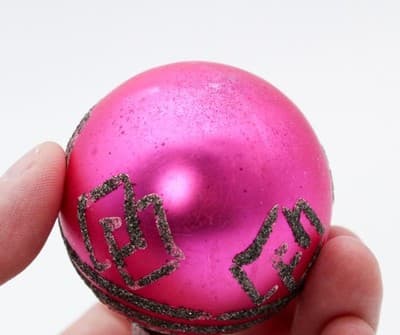 Shiny Brite Vintage Fuchsia Black Mica Decorated Glass Ball Christmas Ornament - Thumbnail 4