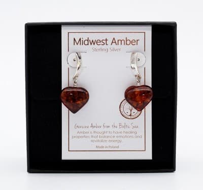 Midwest Natural Baltic Amber Sterling Silver Poland Heart Shaped Earrings New - Thumbnail 4