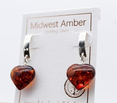 Midwest Natural Baltic Amber Sterling Silver Poland Heart Shaped Earrings New - Thumbnail 6