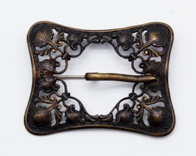 Victorian Antique Brass Floral Sash Belt Buckle Rectangular Pin Brooch - Thumbnail 5