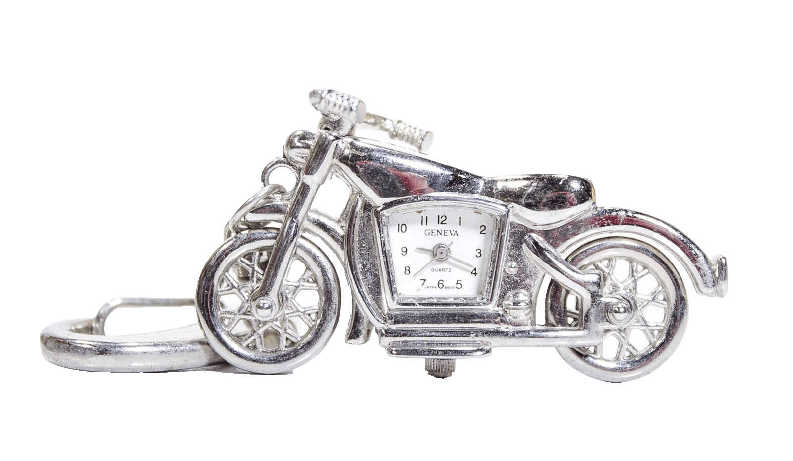 Vtg GENEVA Quartz Japan Movement Silver Tone Motorcycle Motif Watch Key Chain - Image 1