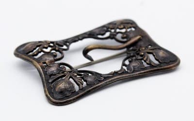Victorian Antique Brass Floral Sash Belt Buckle Rectangular Pin Brooch - Thumbnail 3