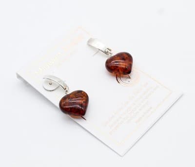 Midwest Natural Baltic Amber Sterling Silver Poland Heart Shaped Earrings New - Thumbnail 3