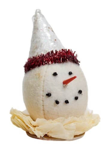 BETHANY LOWE Vintage Spun Cotton Folk Art Snowman Head w/ Hat Christmas Ornament - Image 1