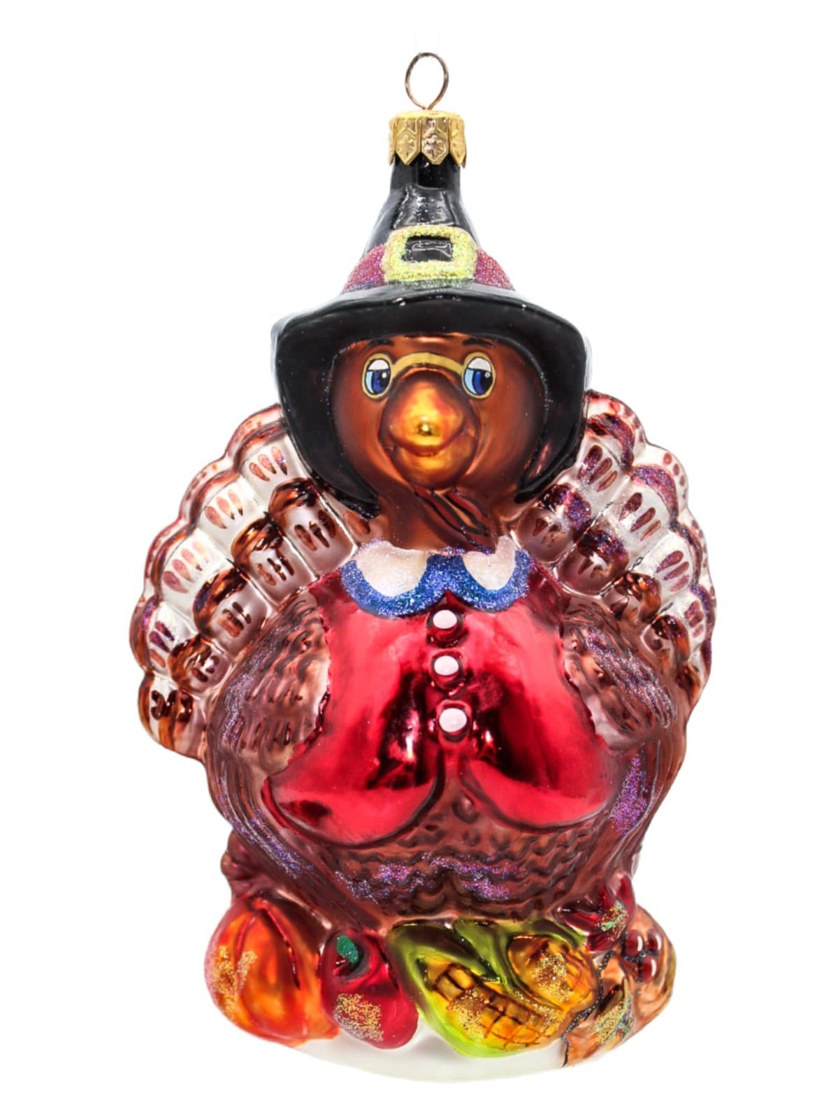 Christopher Radko Turkey Trot Pilgrim Glass Hand Painted Christmas Ornament - Image 1