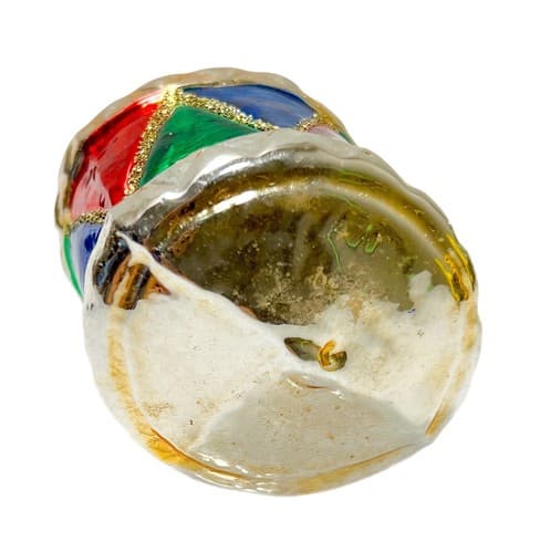 Vintage Red Green Blue West Germany Glass Mica Drum Christmas Ornament - Thumbnail 3