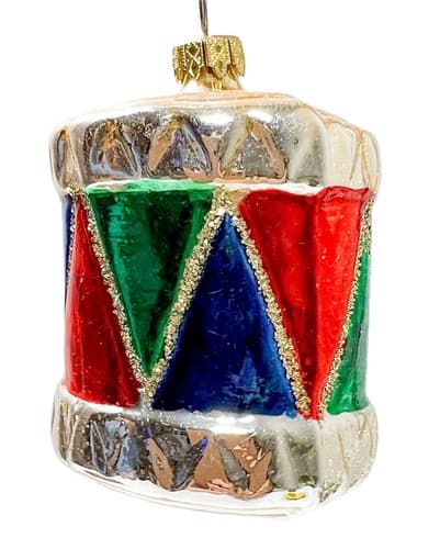 Vintage Red Green Blue West Germany Glass Mica Drum Christmas Ornament - Thumbnail 4
