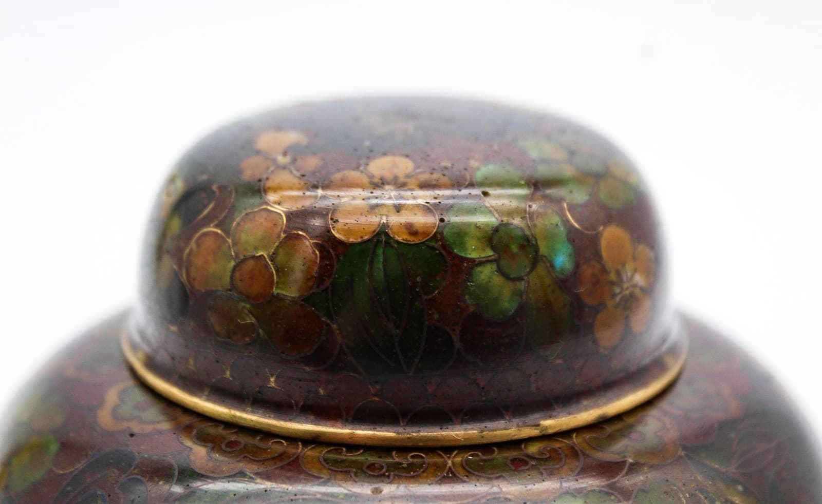 Vintage Chinese Cloisonne Floral Motif Earthy Tones Lidded Ginger Jar 4" - Thumbnail 7