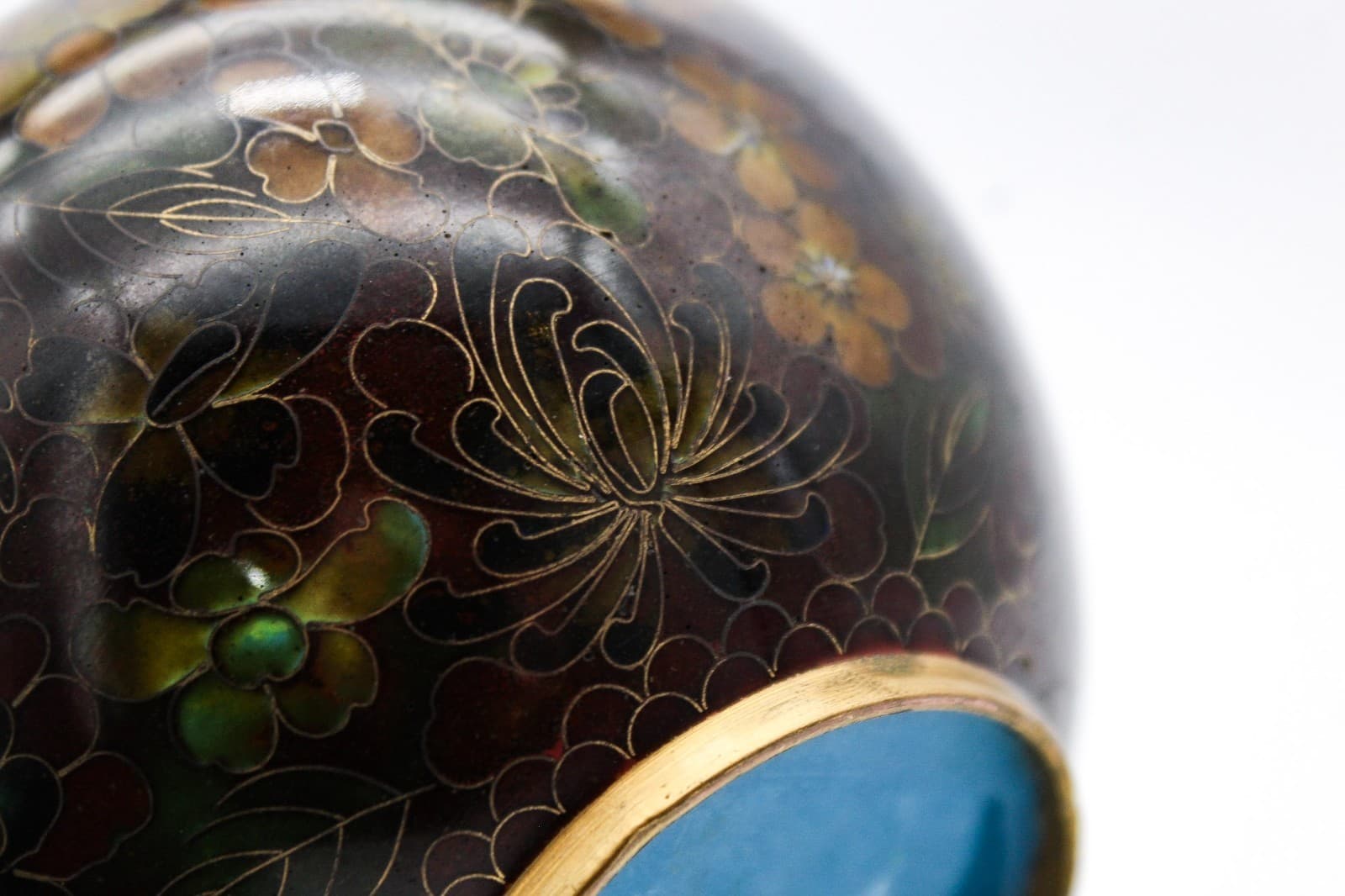Vintage Chinese Cloisonne Floral Motif Earthy Tones Lidded Ginger Jar 4" - Thumbnail 5