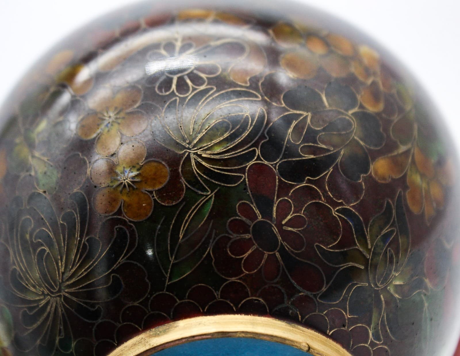 Vintage Chinese Cloisonne Floral Motif Earthy Tones Lidded Ginger Jar 4" - Thumbnail 4