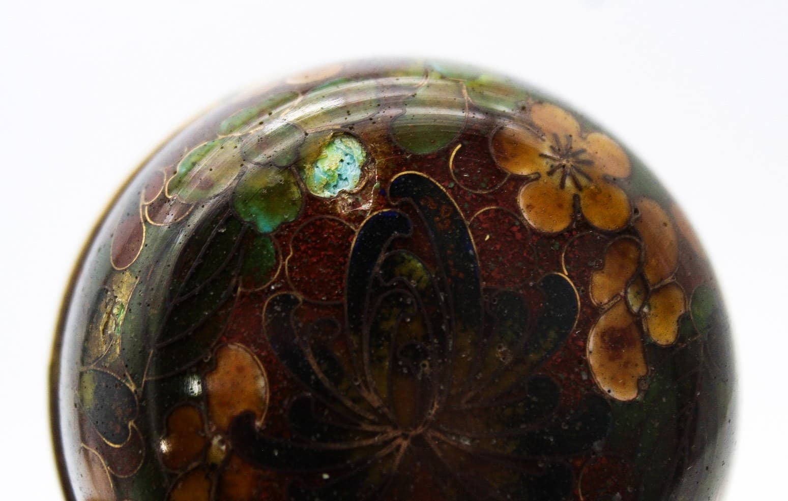 Vintage Chinese Cloisonne Floral Motif Earthy Tones Lidded Ginger Jar 4" - Thumbnail 6