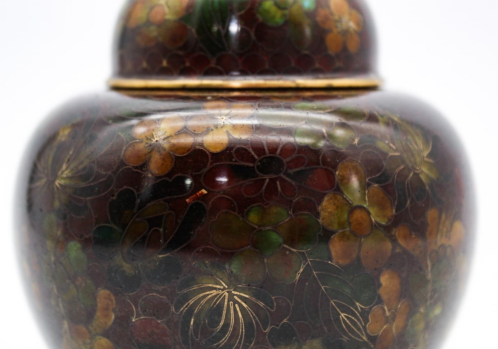 Vintage Chinese Cloisonne Floral Motif Earthy Tones Lidded Ginger Jar 4" - Thumbnail 8