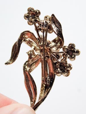 Vintage Rhinestone Amber Floral Bouquet Motif Cocktail Statement Pin Brooch - Thumbnail 8