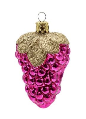 Vintage Made In Germany Pink Grape Cluster Gold Glitter Glass Christmas Ornament - Image 1