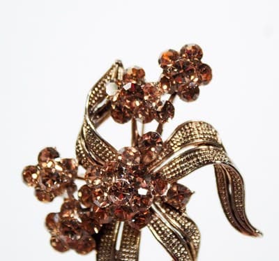 Vintage Rhinestone Amber Floral Bouquet Motif Cocktail Statement Pin Brooch - Thumbnail 4