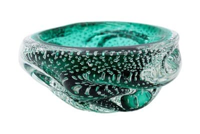 Murano Italy Mid Century Emerald Green Bubble Art Glass Serving Candy Dish Bowl - Image 1