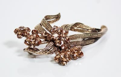 Vintage Rhinestone Amber Floral Bouquet Motif Cocktail Statement Pin Brooch - Thumbnail 6