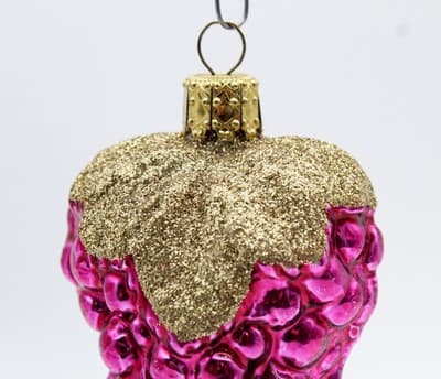 Vintage Made In Germany Pink Grape Cluster Gold Glitter Glass Christmas Ornament - Thumbnail 4