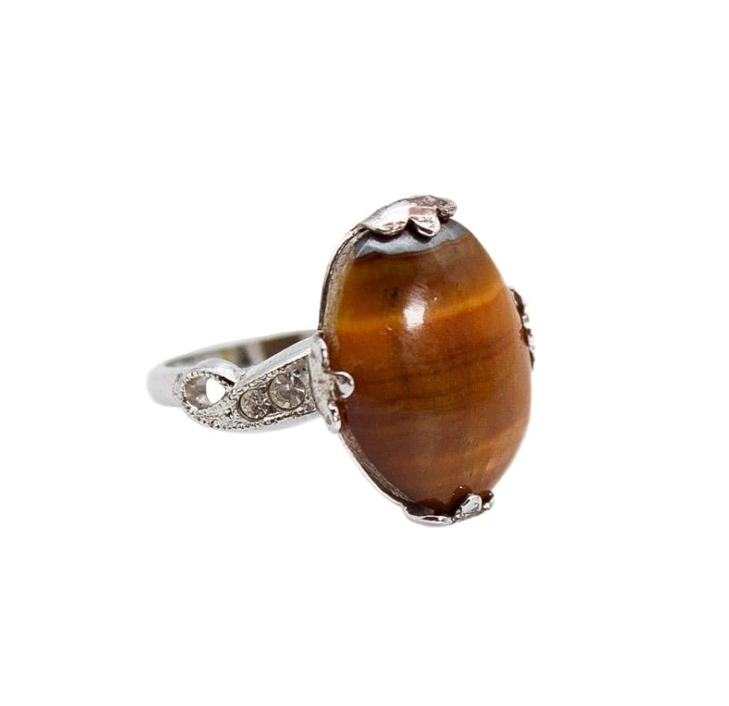 Antique Sterling Silver Hallmarked Tiger Eye Center Stone Cocktail Ring Size 7 - Image 1